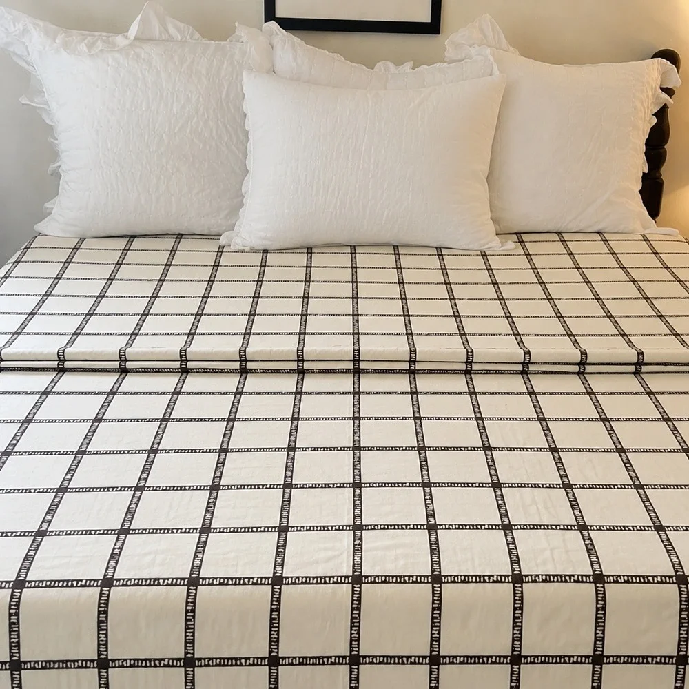 Lauren Ralph Lauren Dorian Windowpane King Sheet Set Cotton Brown Cream Grid
